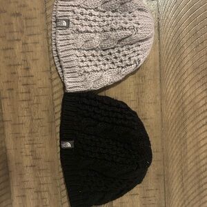 The North Face Cable Knit Beanies - Black and Light Gray